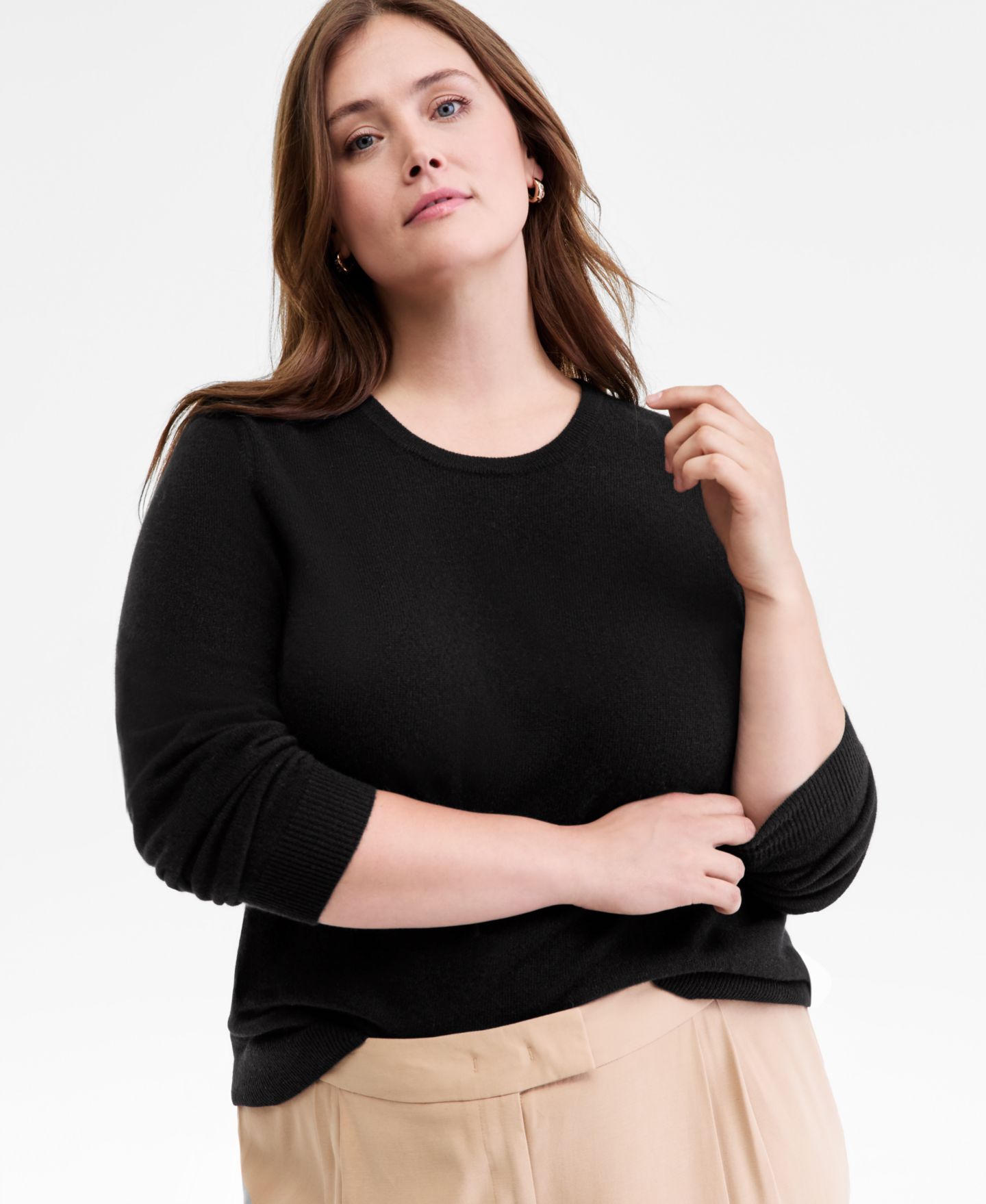 Женский свитер Charter Club Plus Size 100% Cashmere Crewneck, цвет: Чёрный — фото 7