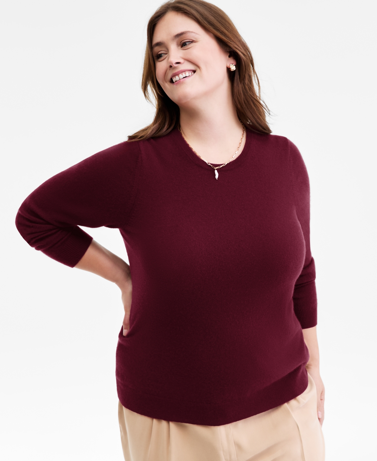 Plus Size 100% Cashmere Crewneck Sweater, Macy's Exclusive - Crantini