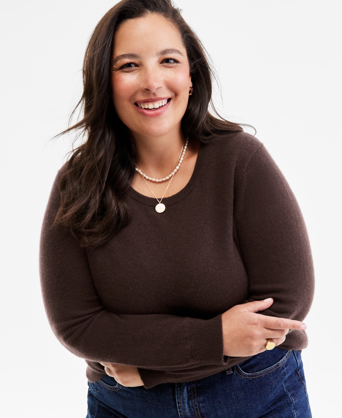 Charter Club Plus Size 100% Cashmere Crewneck Sweater, Macy's Exclusive In Brown