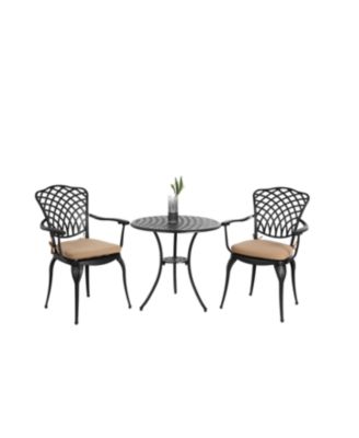 Streamdale 3-Piece Patio Bistro Set Cast Aluminum Table, 2 Chairs, Umbrella Hole, Cushions (Black)