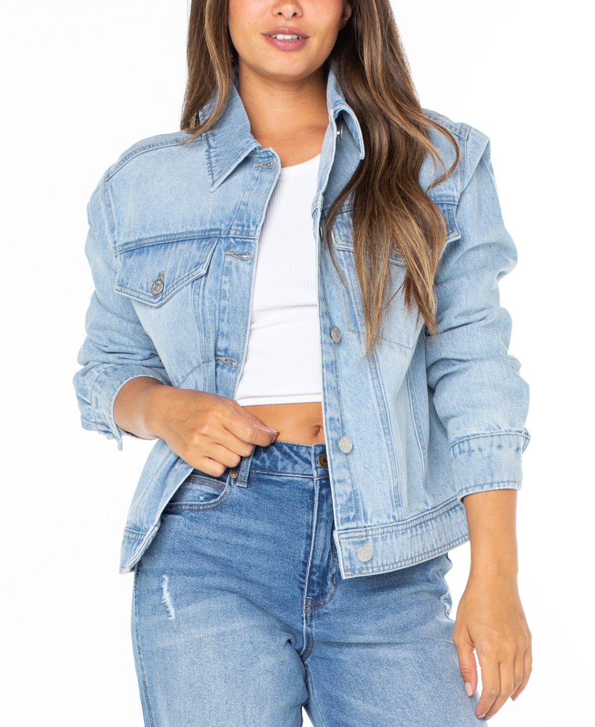 Celebrity Pink Juniors' Button-down Denim Baggy Trucker Jacket