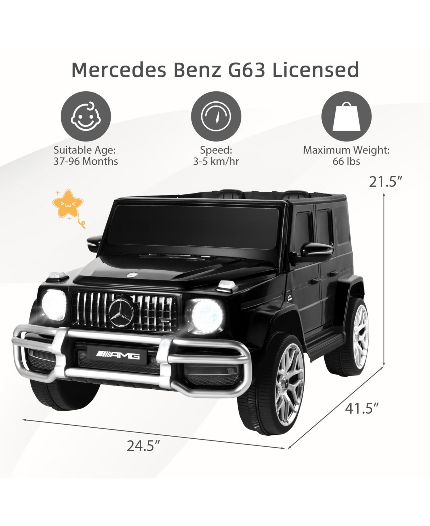Детская игрушка Mecale Mercedes-Benz G63 Licensed 12V Remote Control Ride-On Car, Fits 2 Riders, Ages 3+, цвет: Чёрный — фото 3