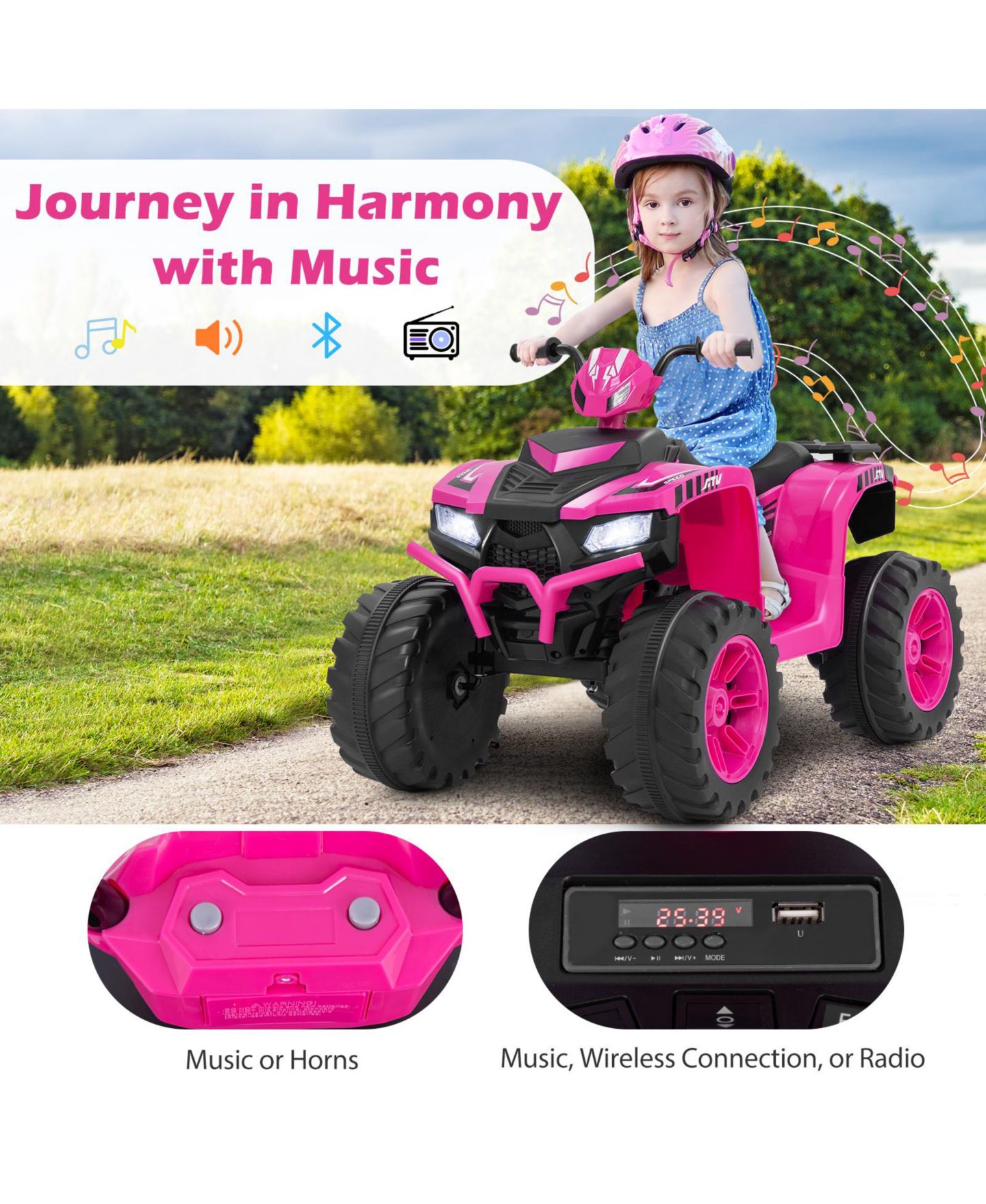 Детская игрушка Mecale 24V Electric Ride-On Wireless Connectivity ATV, 3–8 лет, цвет: Чёрный — фото 5