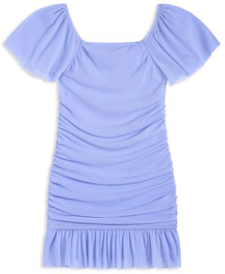 Big Girls Ruched Flutter-Sleeve Glitter Knit Dress