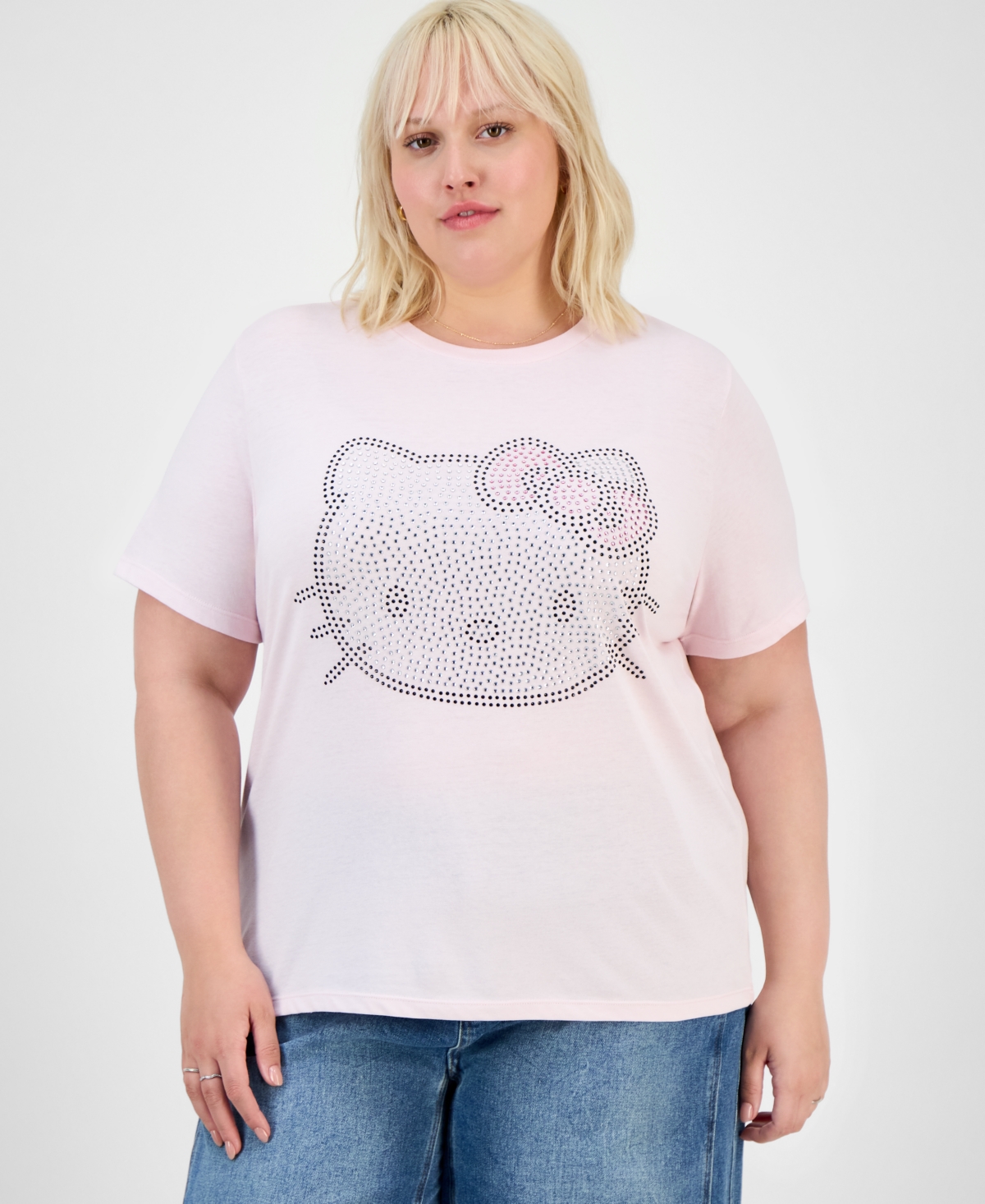 Trendy Plus Rhinestone Hello Kitty Tee - Pink