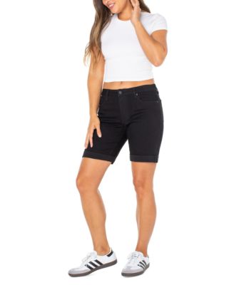 Juniors' Cuffed Hem Bermuda Denim Shorts