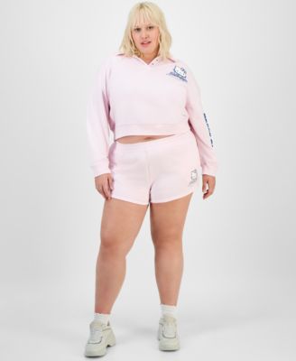 Trendy Plus Size Collared Hello Kitty Sweatshirt & Shorts