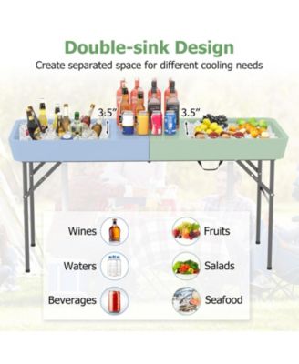 5 FT Folding Ice Cooler Table with Double Sinks for Camping Party Picnic Wedding