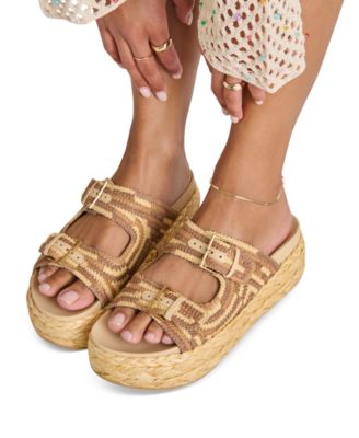 Women's Falyn Platform Double Buckle Raffia Woven Footbed Sandals