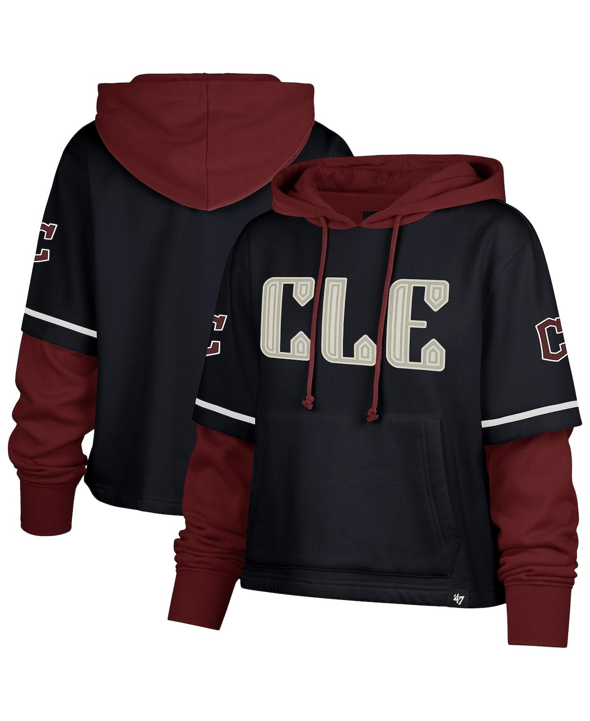 47 Brand Women's Navy Cleveland Guardians City Connect Shortstop Cropped Pullover Hoodie