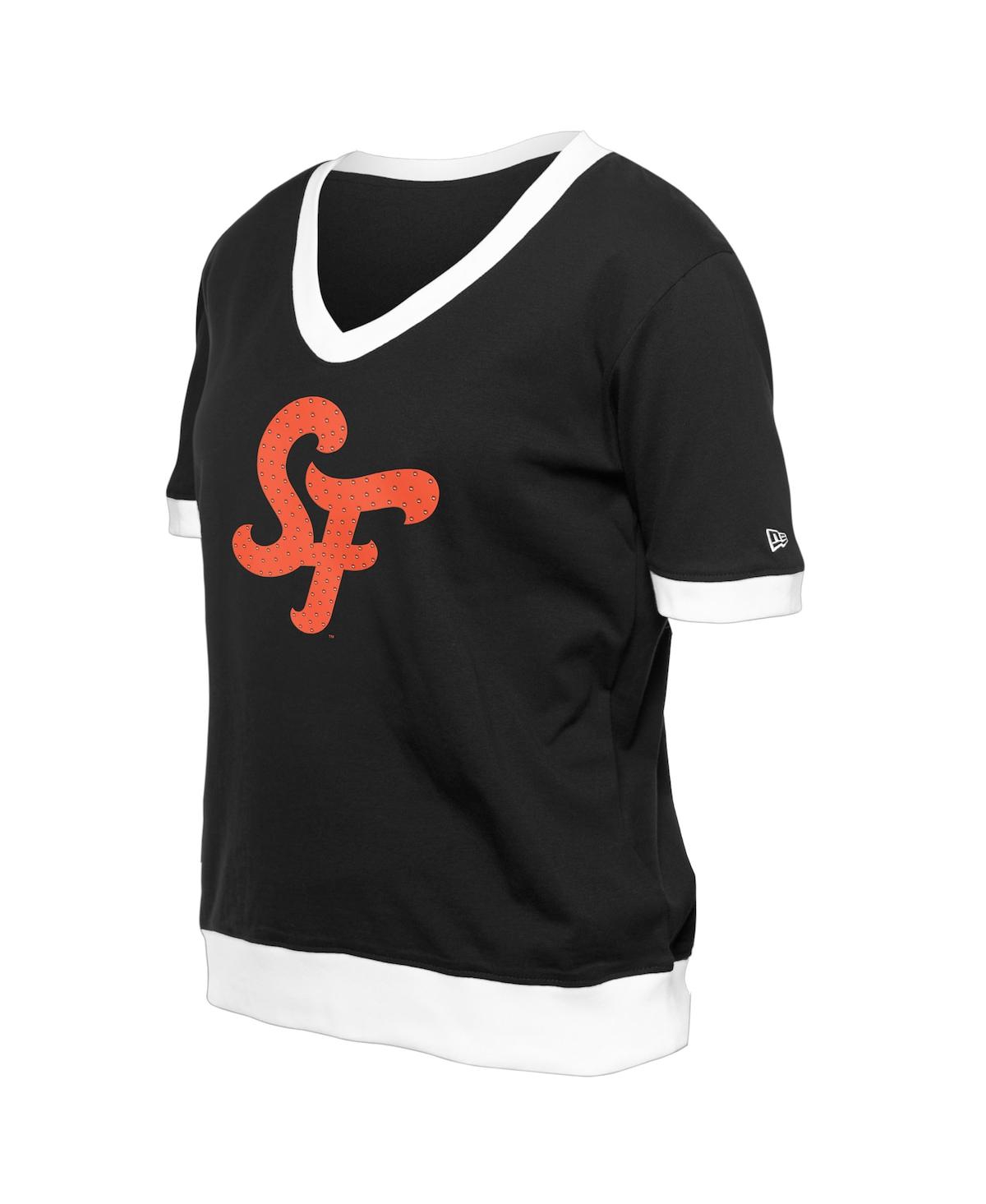 NEW ERA WOMEN'S BLACK SAN FRANCISCO GIANTS 2025 CITY CONNECT RHINESTONE V-NECK T-SHIRT 