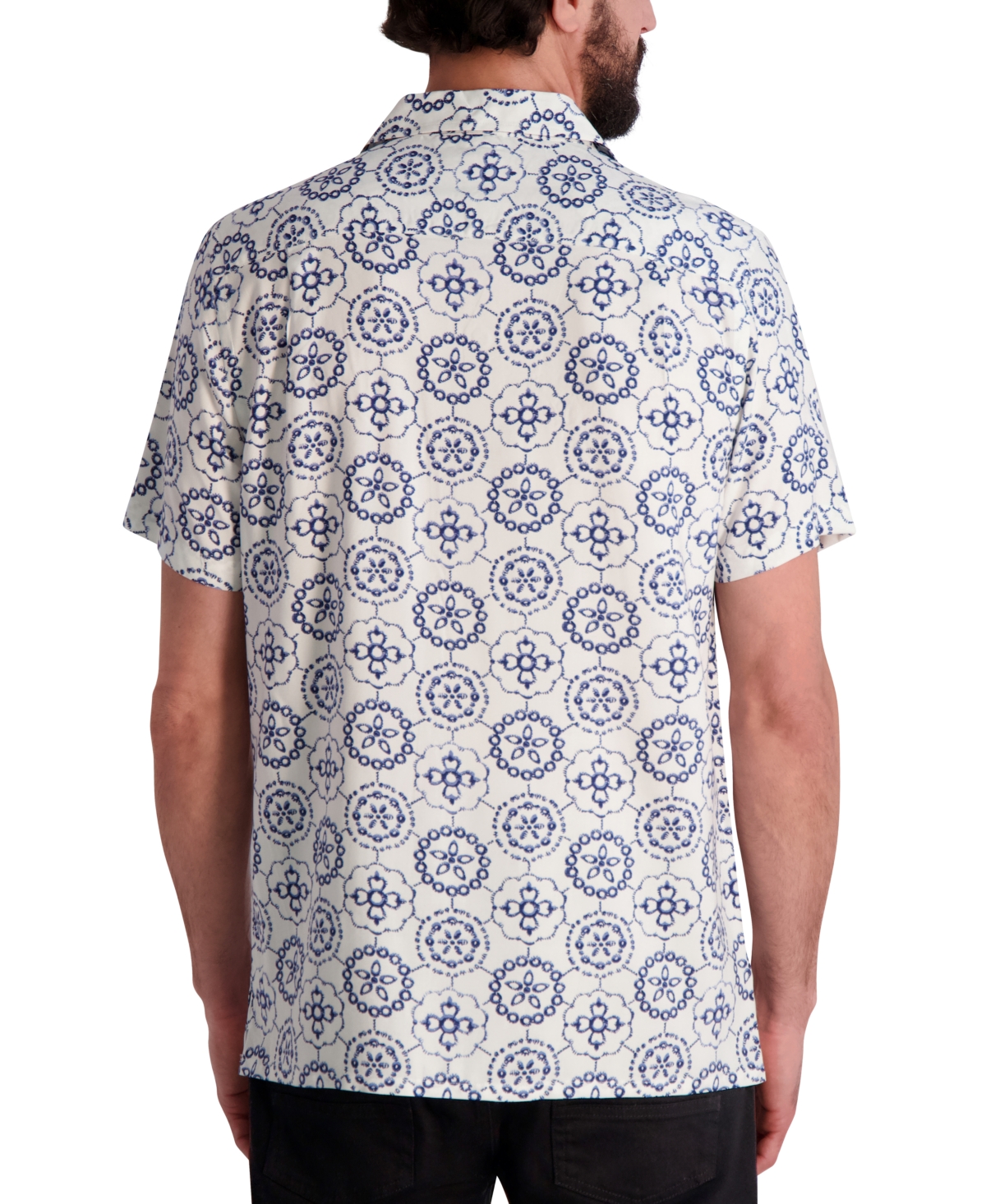 Karl Lagerfeld Men's Medallion Print Pattern Short-sleeve Shirt In Gray