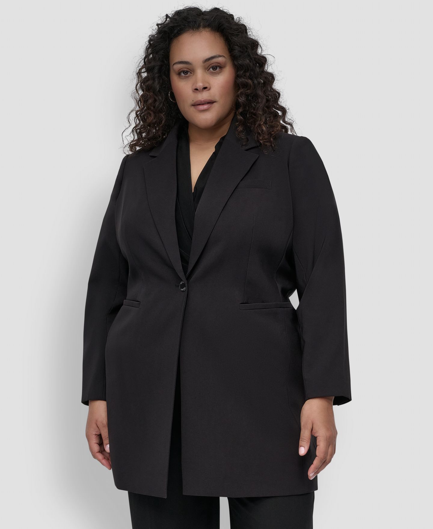 Женский пиджак DKNY Plus Size One-Button Blazer, цвет: Чёрный — фото 3