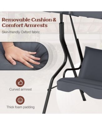 3 Seat Outdoor Patio Canopy Swing with Cushioned Steel Frame