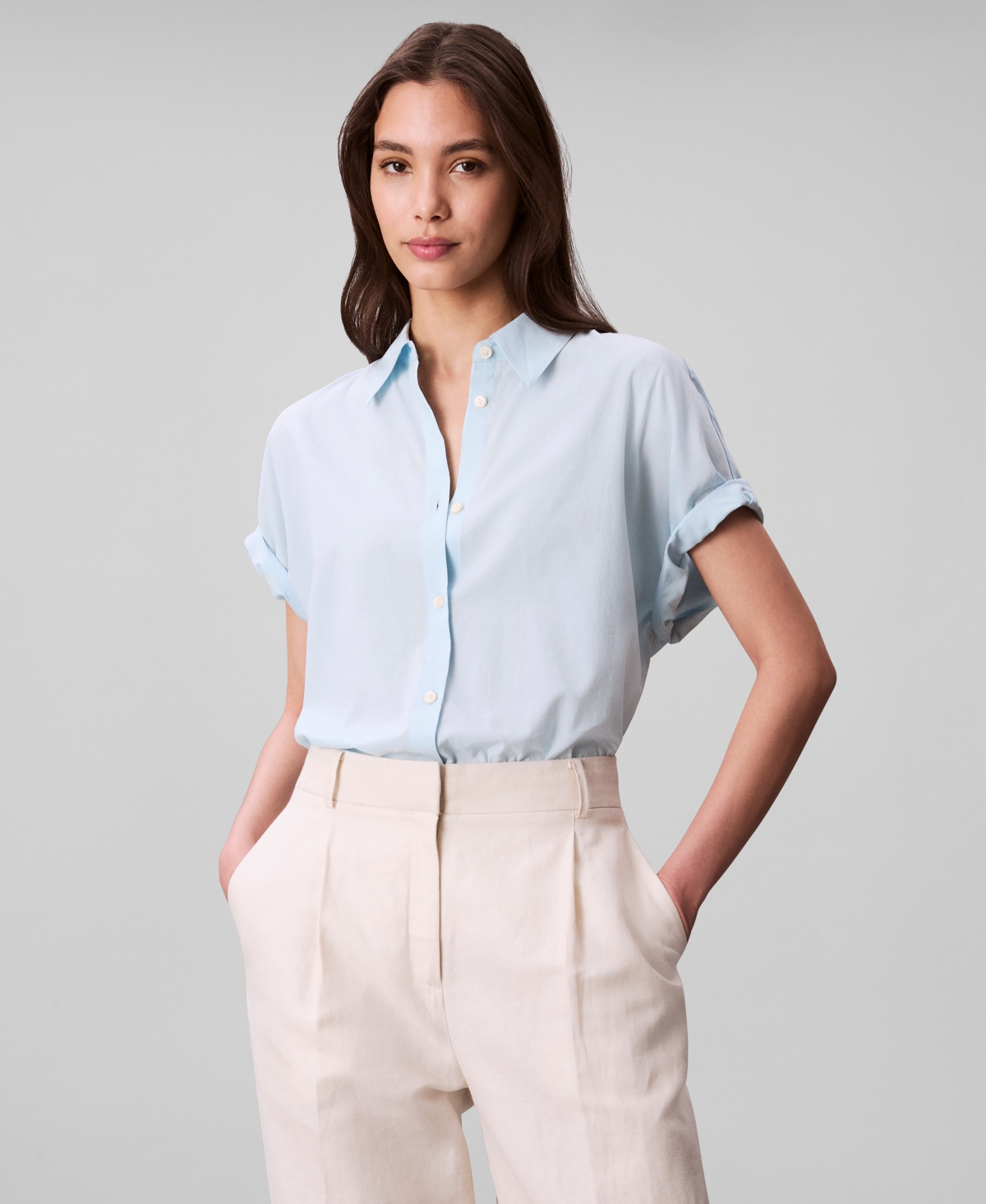 Calvin Klein Women's Short-sleeve Button-down Collared Shirt