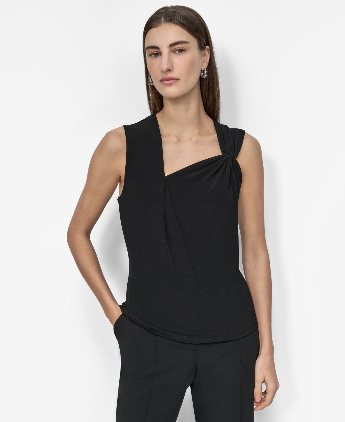 Women's Asymmetrical-Neck Sleeveless Top - Black