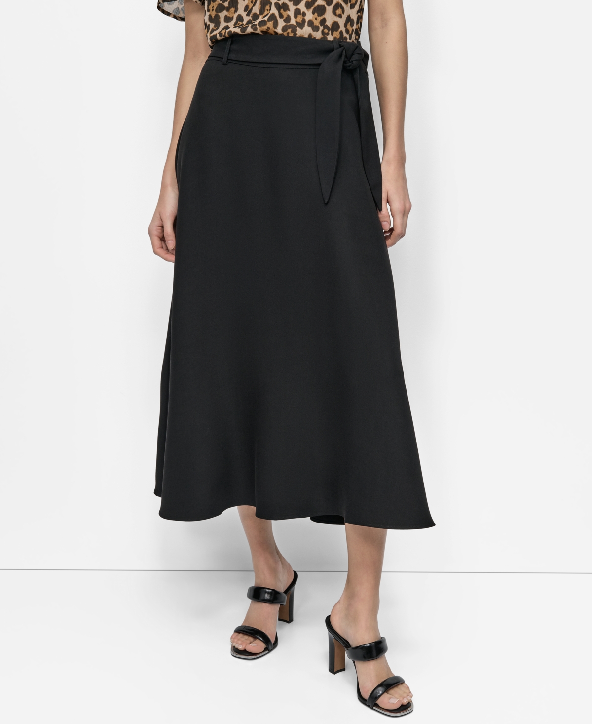Women's Tie-Waist Midi Skirt - Black