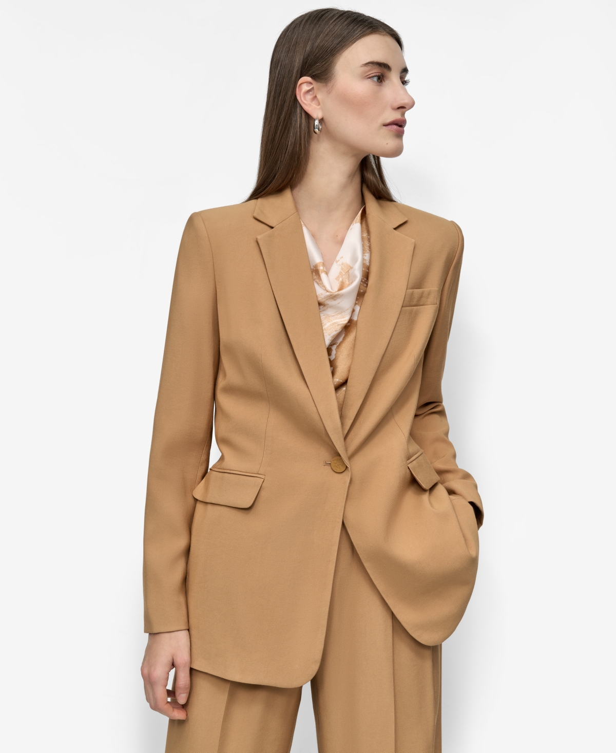 Women's Notched Collar One-Button Blazer - Whiskey