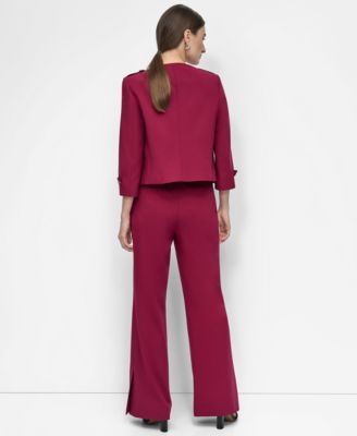 Women's Zip-Front Collarless Cropped Jacket