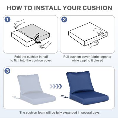 Outdoor Chair Cushions Set of 2, 24"x24", Water Resistant Outdoor Deep Seat Cushions with Handle & Adjustable Straps.