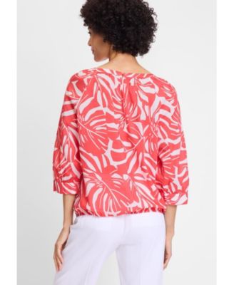 Women's Boat Neck Palm Statement Blouse