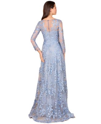 Women's Illusion Neckline, Long Sleeves Gown
