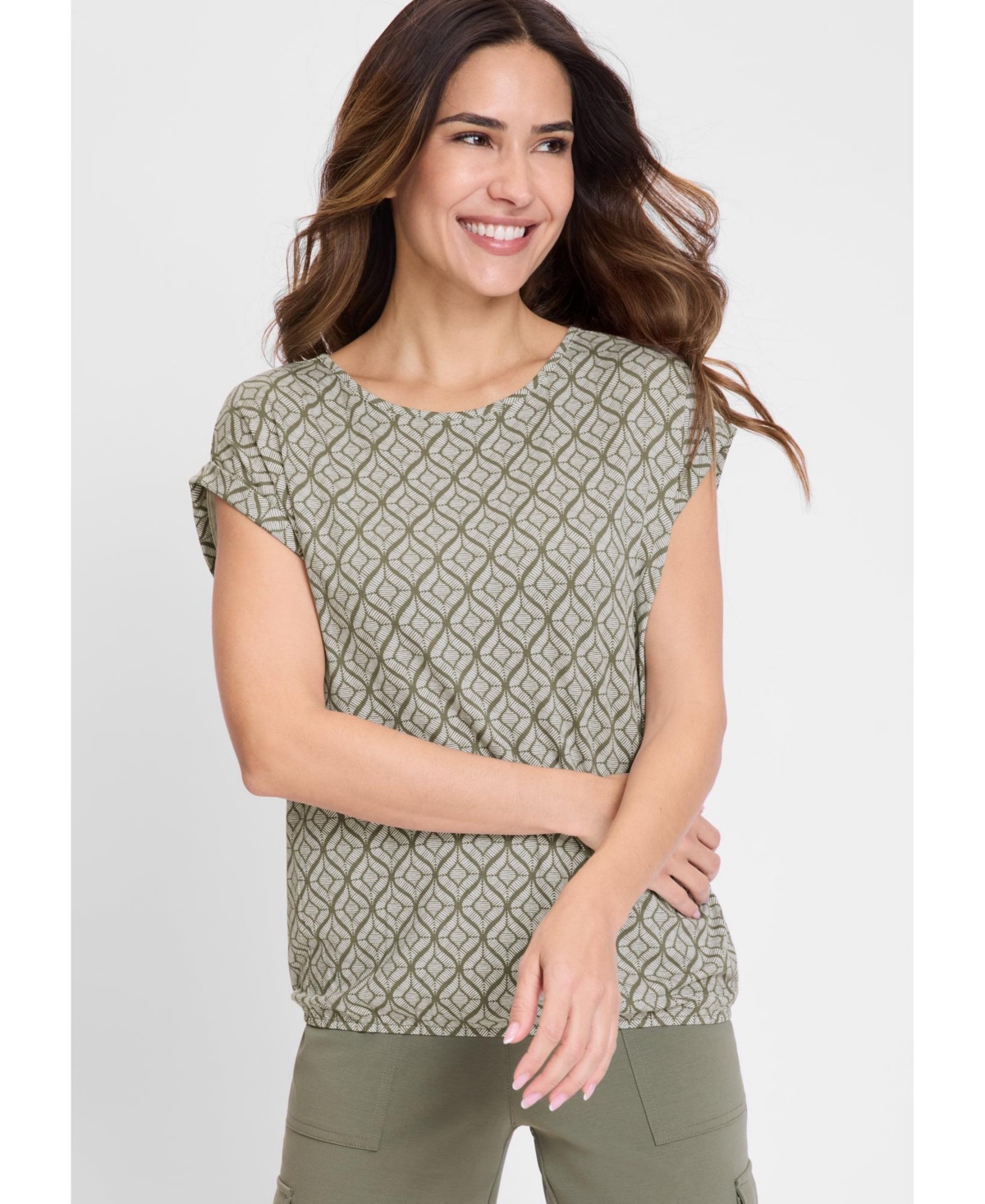 Women's Sleeveless Ornamental T-Shirt - Olive