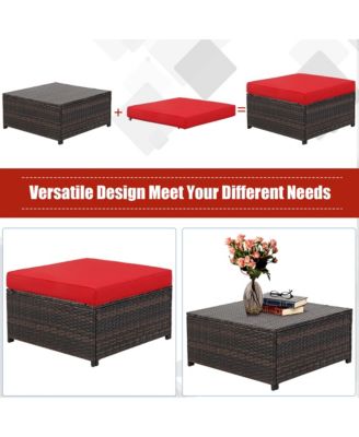 5PCS Outdoor Patio Rattan Conversation Sofa Furniture Set w/ Red Cushions