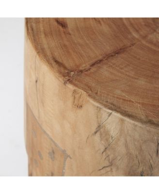 18" Dark Brown And Brown Distressed Reclaimed Wood Round End Table