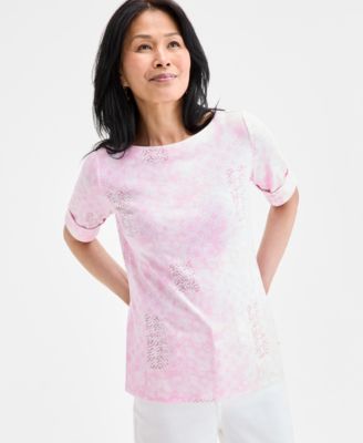 Style & Co - Petite Elbow-Sleeve Patchwork Top