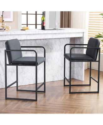 Set of 2 Counter Height Stools, 26.7" Seat Height with Armrests, Metal Frame & Upholstered Cushions