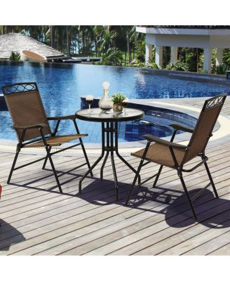 3PCS Bistro Set Conversation Set Pub Patio Outdoor w/ Folding Chairs Table