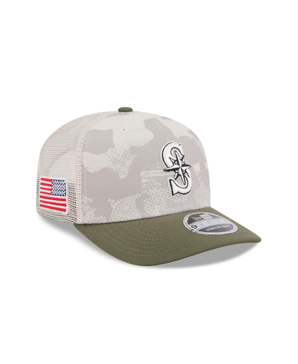 New Era Men's Light Beige/olive Seattle Mariners 2025 Armed Forces Day 9seventy Adjustable Hat