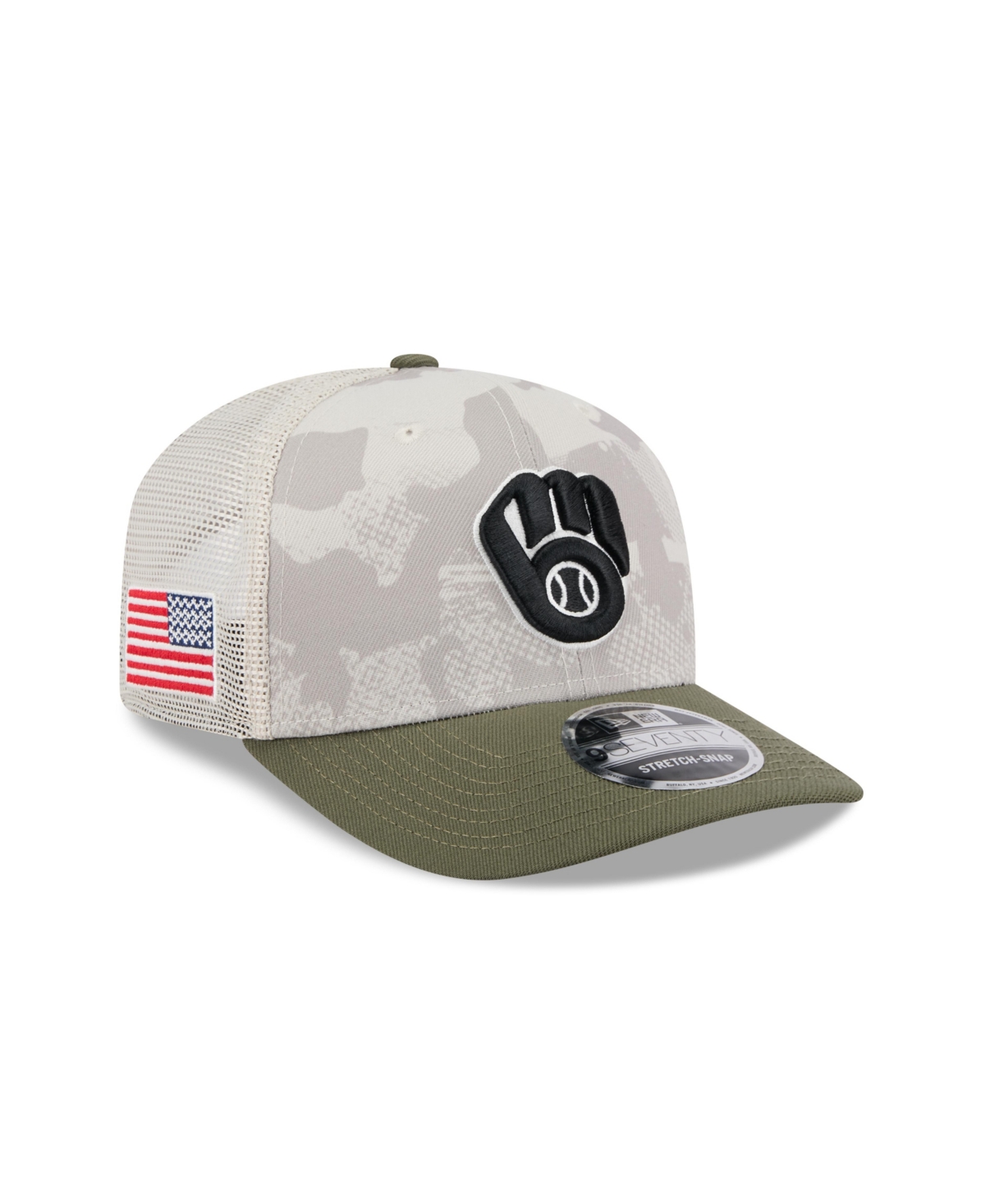New Era Men's Light Beige/olive Milwaukee Brewers 2025 Armed Forces Day 9seventy Adjustable Hat