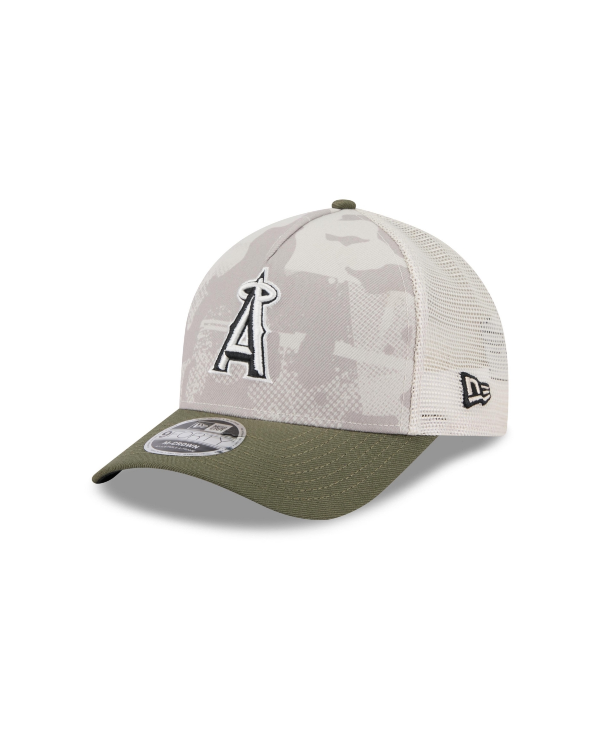 NEW ERA MEN'S LIGHT BEIGE/OLIVE LOS ANGELES ANGELS 2025 ARMED FORCES DAY 9FORTY M-CROWN A-FRAME ADJUSTABLE H 