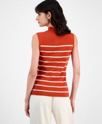 Women's Striped Mock-Neck Sleeveless Sweater