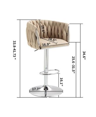 Set of 2 Adjustable Swivel Bar Stools with Woven Fabric Back, Footrest, Modern Counter Height Chairs for Kitchen or Bar-The Pop Home