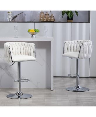 Set of 2 Adjustable Swivel Bar Stools with Woven Fabric Back, Footrest, Modern Counter Height Chairs for Kitchen or Bar-The Pop Home