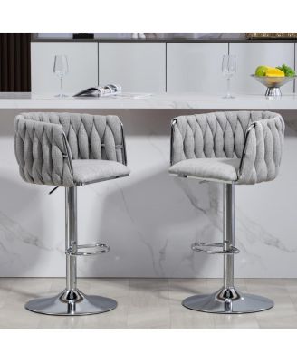 Set of 2 Adjustable Swivel Bar Stools with Woven Fabric Back, Footrest, Modern Counter Height Chairs for Kitchen or Bar-The Pop Home
