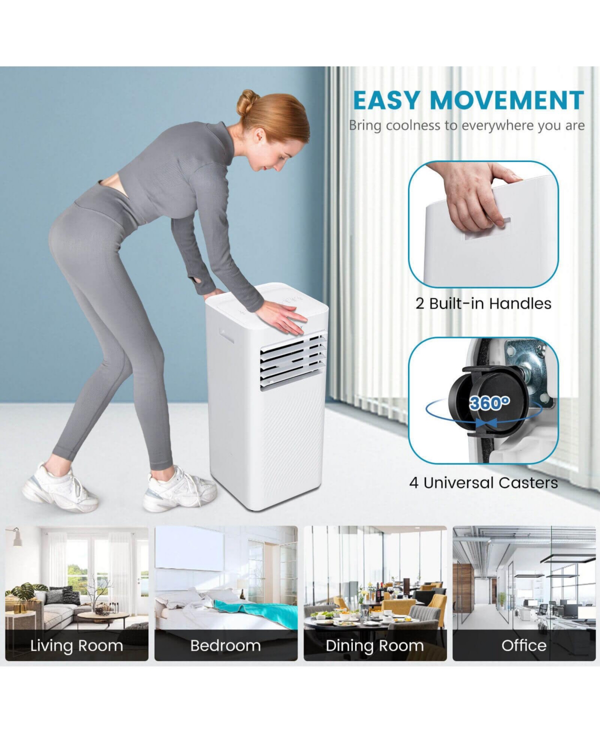 8000 Btu Portable Air Conditioner Cools 250 Sq.Ft with Timer