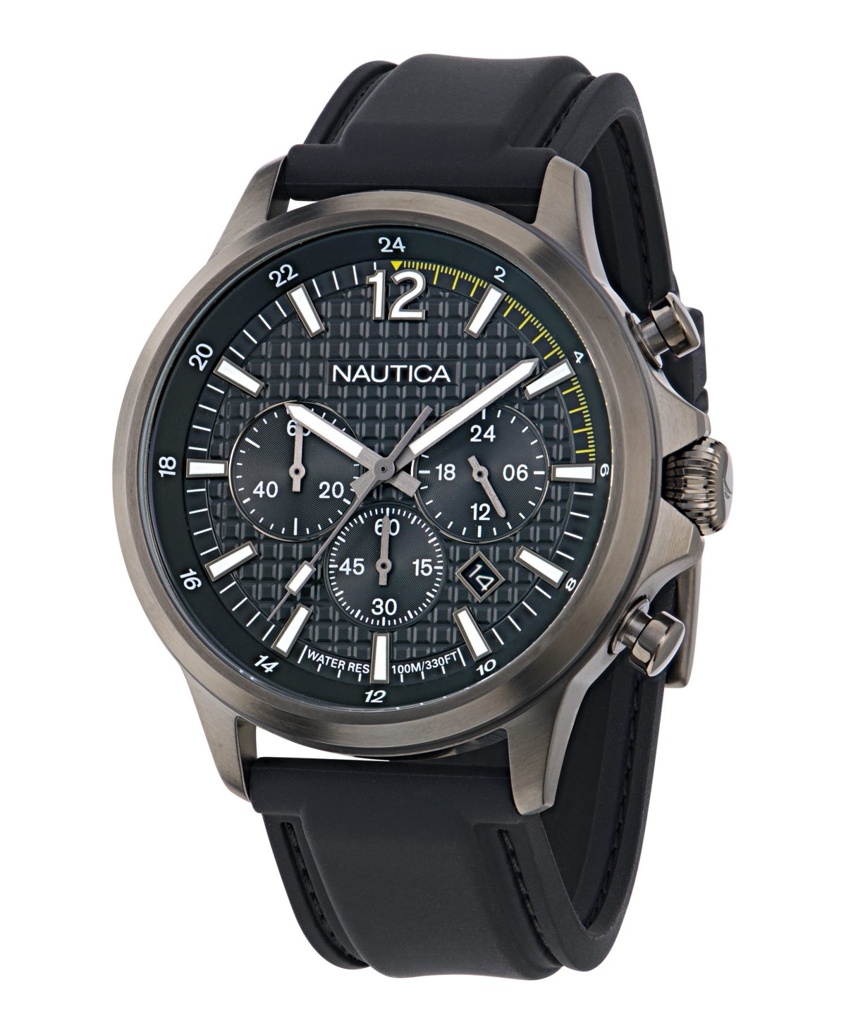 Men's Chronograph or Date Black Silicone Watch, 45mm - Black