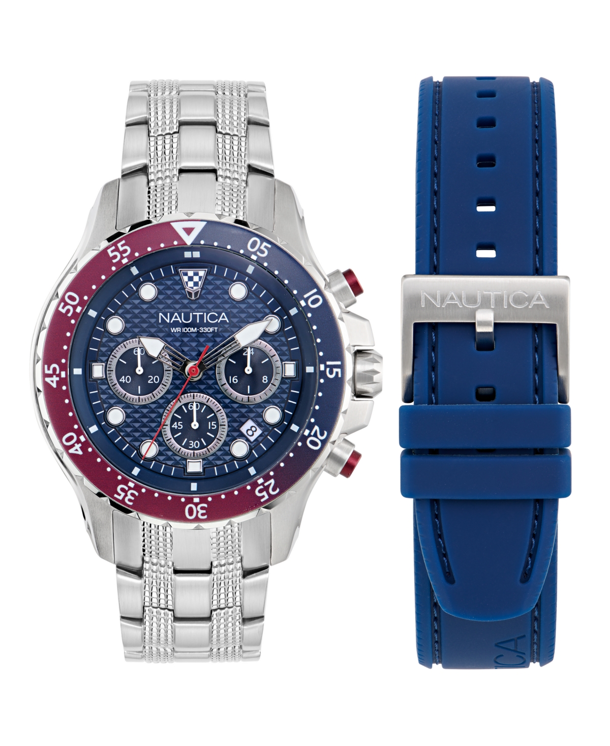 Men's Chronograph Silver-Tone Stainless Steel Watch Set, 44mm - Silver Tone