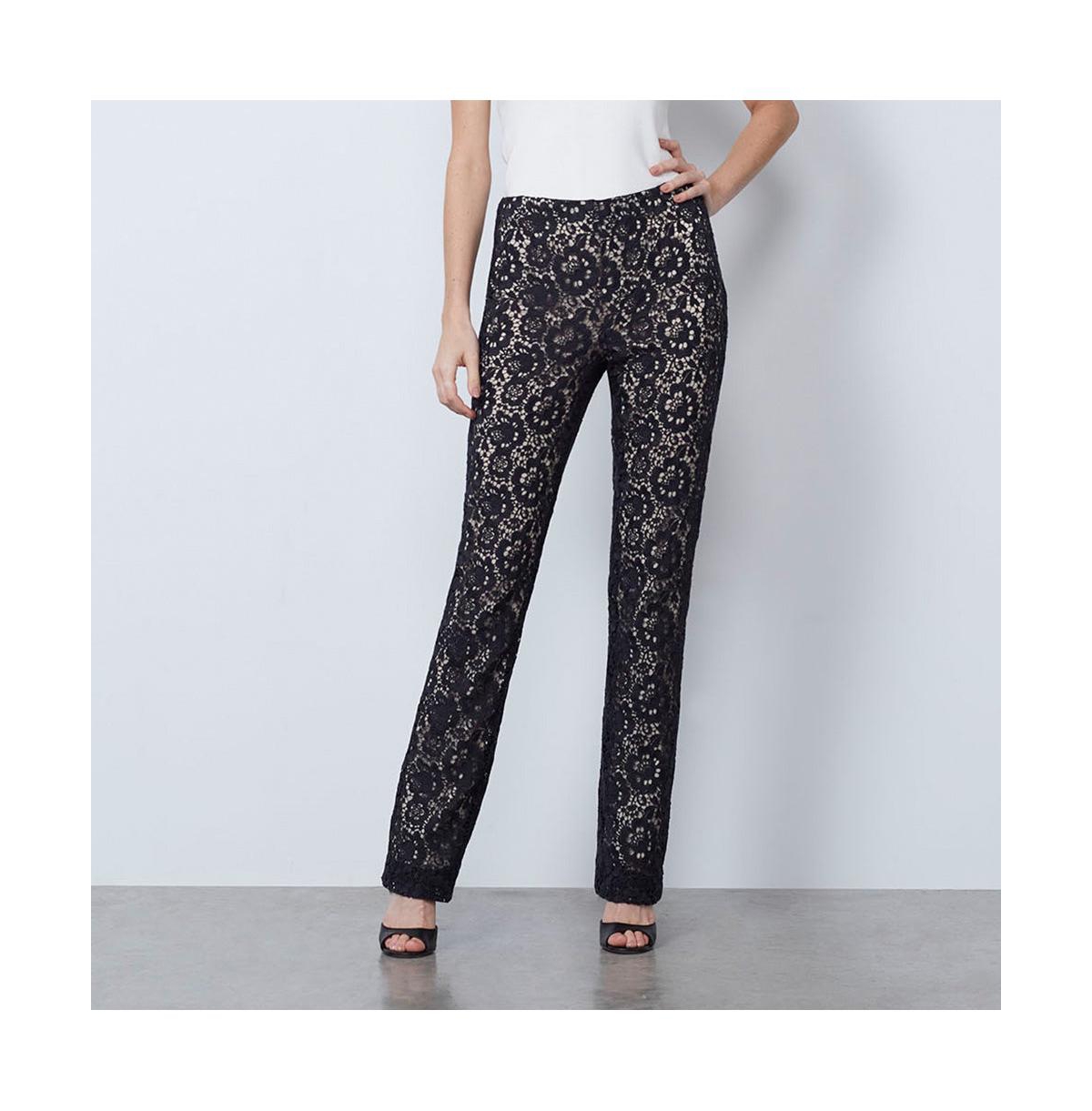 Women's Black Floral Lace Pants Ranunculus - Black/nude beige