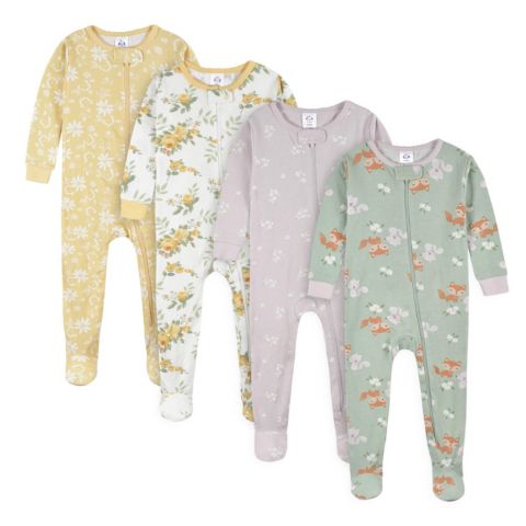 Детские хлопковые комбинезоны Gerber с закрытой стопой для девочек, набор из 4 шт