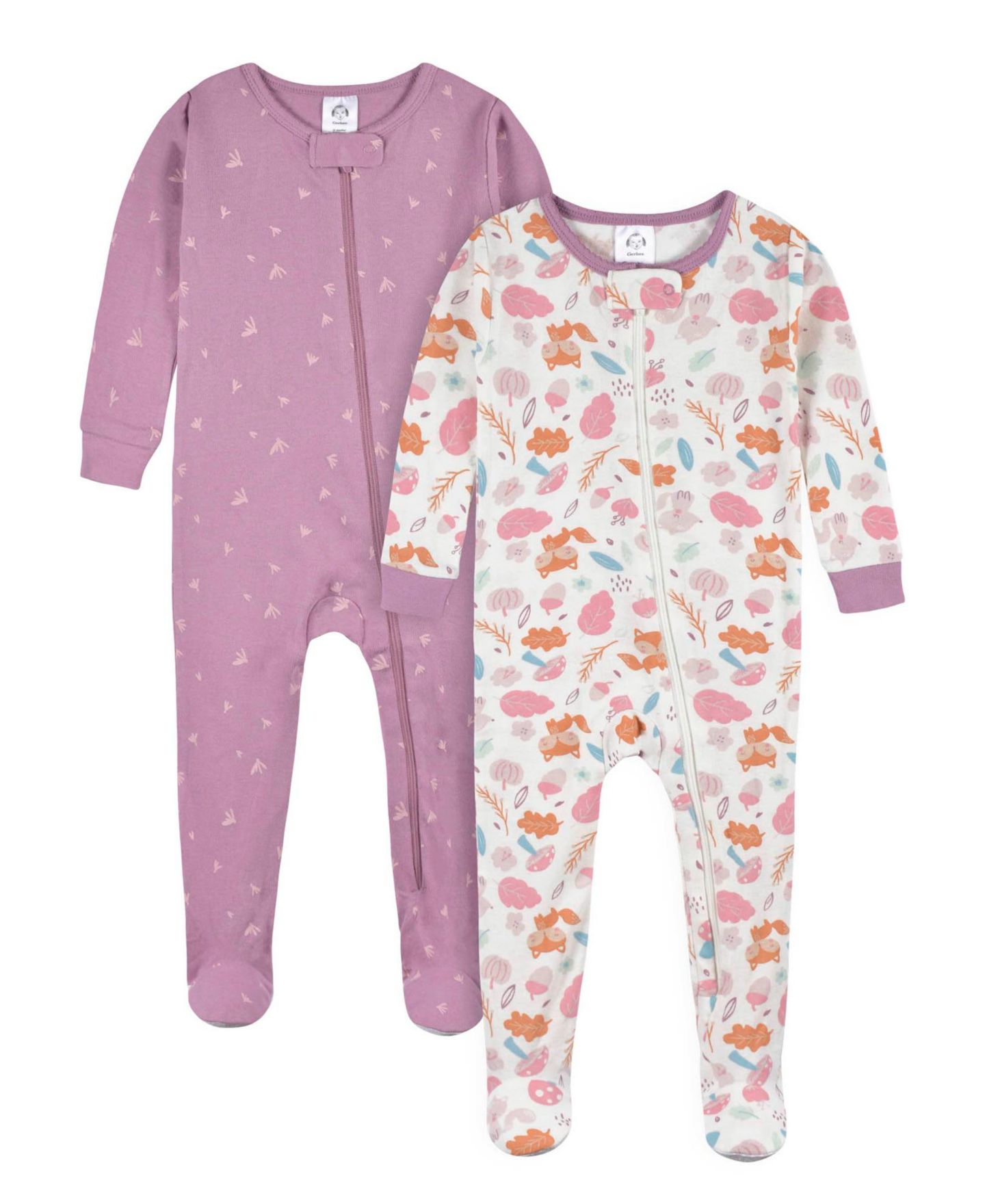 Детские хлопковые комбинезоны Gerber с закрытой стопой для девочек, набор из 4 шт, цвет: Apple & Woodlands — фото 4