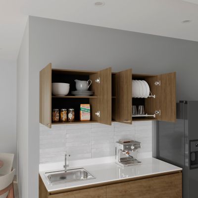 Olimpo 150 Wall Double Door Cabinet,Two External Shelves, Two Interior Shelves, Natural Oak