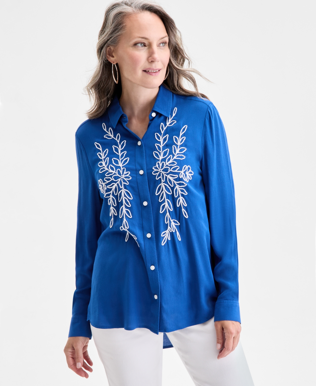 Women's Embroidered Perfect Shirt, Exclusively at Macy's - Abyss Blue