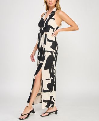 Juniors' Print Notch-Collar Halter Dress