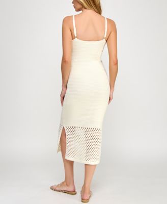 Juniors' V-Neck Sleeveless Bodycon Crochet Dress