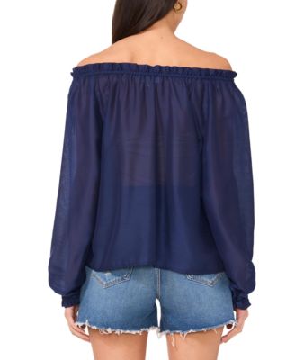 Women's Solid-Color Off-the-Shoulder Button Blouse